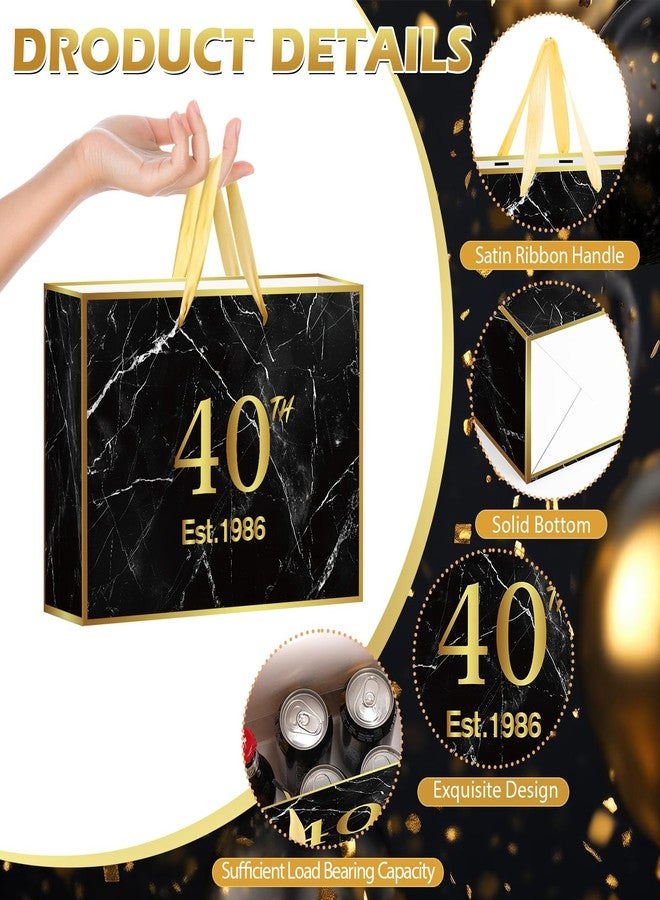 Yoirrat Black Gold 40th Birthday Gift Bag with Wrapping Tissue Paper & Card Large Est. 1986 Marble Gift Bag for Men Women 40 Year Old Bday Party Supplies Favors for Dad Husband Brother - Image 4